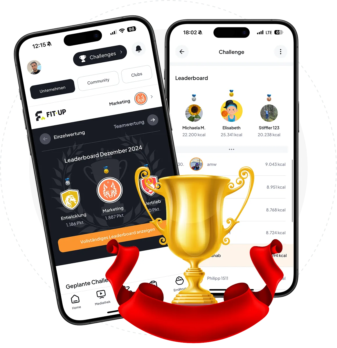 Challenge-Ansicht der FIT-UP App mit Teamwertung und Fortschrittsbalken